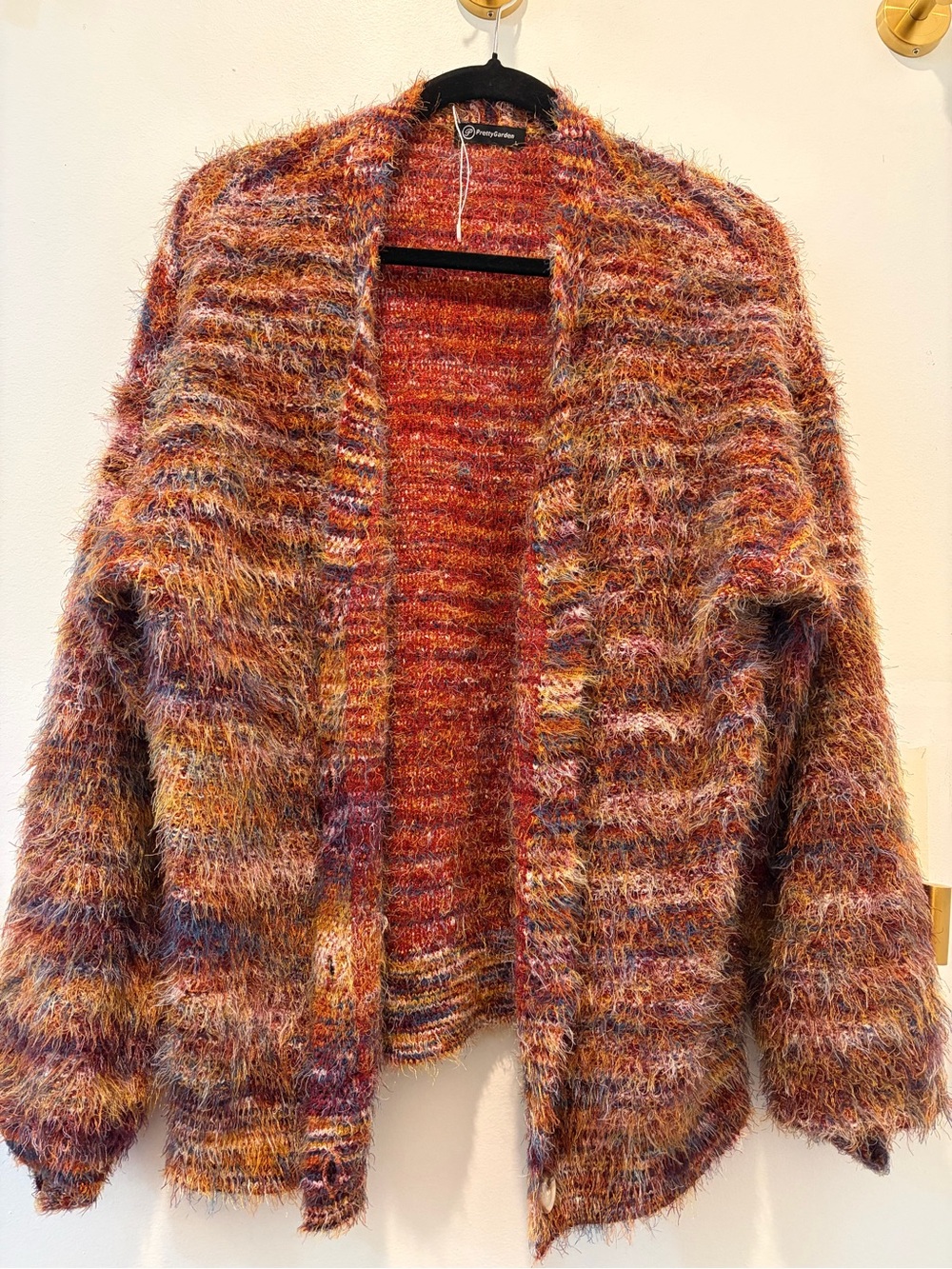 Fuzzy Multicolor Open-Front Cardigan Sweater - Women's